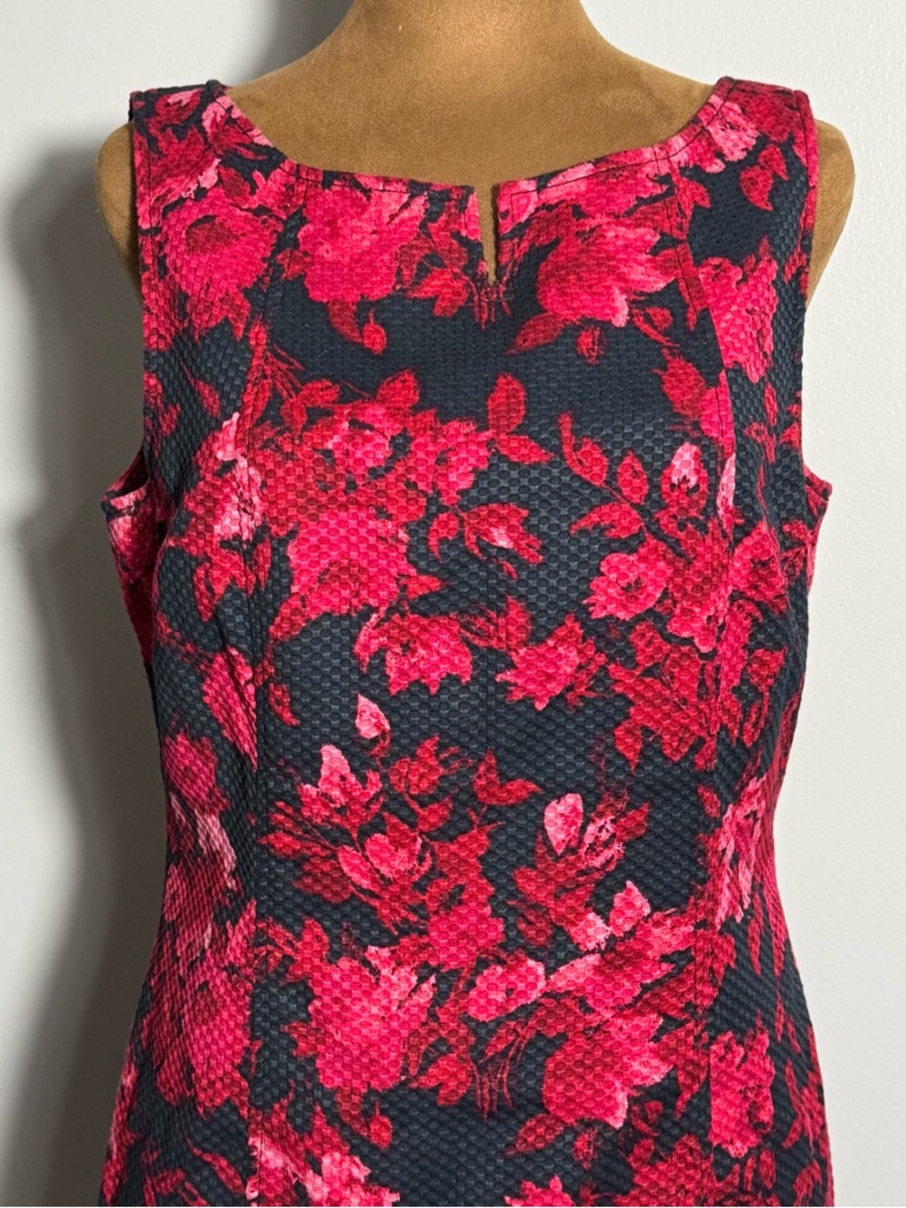 Talbots 12P Red Black Floral Sheath Dress Petite Textured Career Wedding Spring - Picture 3 of 9